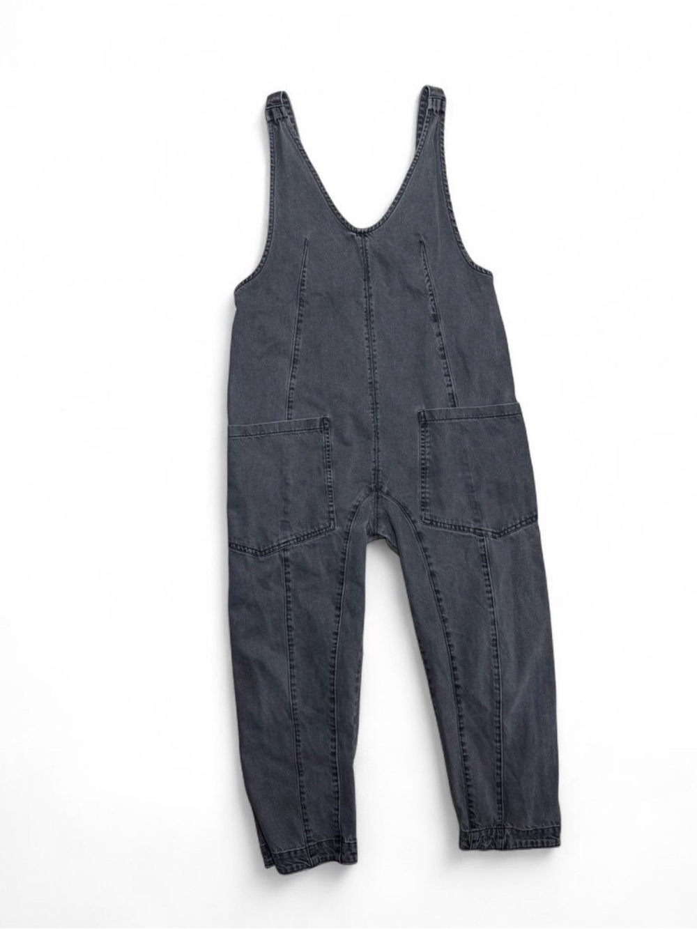 We The Free Free People Gray Denim Overalls Jumpsuit Small Barrel Slouchy Baggy